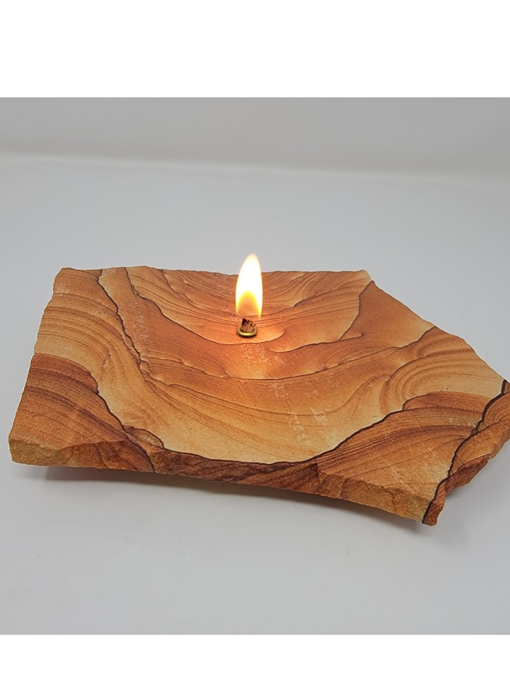Gorgeous authentic sandstone refillable oil wick candle - handmade